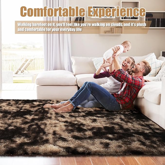 6x9 Fluffy Area Rug for Living Room,Shag Area Rugs for Bedroom,Soft Fuzzy Rug Non-Shedding Indoor Plush Carpet for Kids Bedroom Nursery Dorm Home Decor,Mottling Coffee