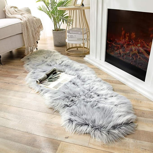 Ashler Home Deco Faux Fur Area Rug, 2 ft x 6 ft, Black, Machine Washable, Non-Slip Backing, Modern Style, Unisex, Indoor Use, Nursery Decor, Bedroom, Living Room