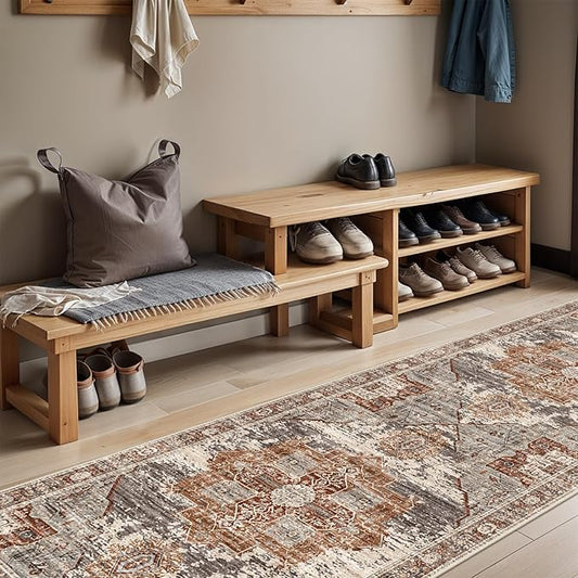 RUUGME Washable 3X8 Runner Rugs - Large Boho Rugs for Living Room Stain Resistant Carpet Vintage Tribal Rugs for Bedroom Kitchen Bathroom Non Slip Backing Home Decor Floor Decoration Mat 3X8 Brick