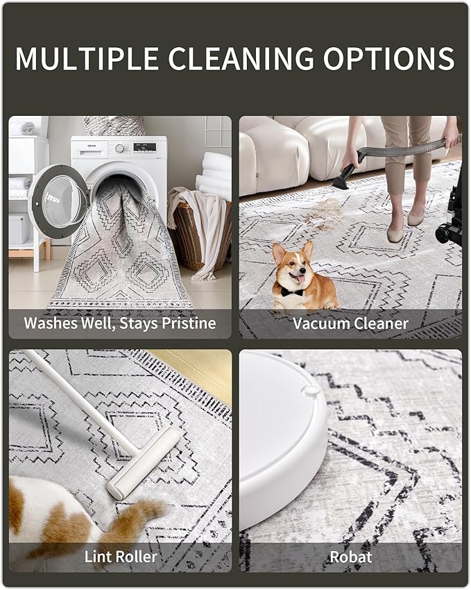 ILANGO Moroccan Runner Rugs for Hallway 2.5'x6' Machine Washable Area Rugs with Rubber Backing Modern Rugs Non Slip Carpet for Kitchen Indoor Floor Dedroom Farmhouse Dining Room, Foldable(Stone Grey)