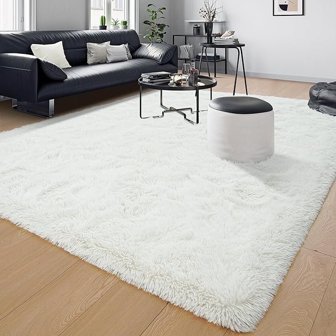 Tepook Super Soft Fluffy Rugs for Bedroom, Shag 5x7 Area Rugs for Living Room, Modern Shaggy Rug Fuzzy Carpets for Kids, Plush Indoor Nursery Home Decor Rug with Non-Slip Bottom, Cream White