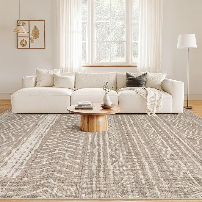 10x12 Area Rug Living Room: Washable Boho Large Neutral Modern Soft Farmhouse Rugs Stain Resistant Indoor Floor Non Slip Accent Carpet for Bedroom Nursery Kids Playroom Office Dining Room- Dark Brown