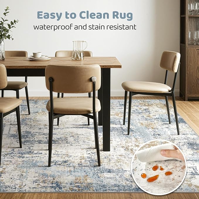 10x14 Area Rugs Living Room: Washable Large Abstract Modern Soft Rug Stain Resistant Indoor Floor Non Slip Accent Carpet for Bedroom Nursery Playroom Office Dining Room Dorm Home House- Light Blue