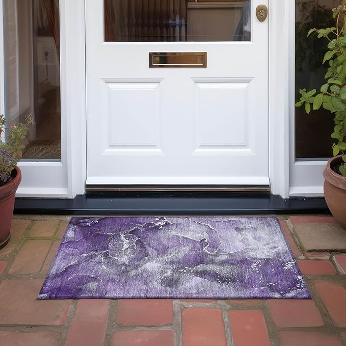 Addison Rugs Chantille ACN518 Purple 1'8" x 2'6 Indoor Outdoor Area Rug, Stain Resistant, Machine Washable, Non Shedding, Bedroom, Living Room, Dining Room, Kitchen Rug
