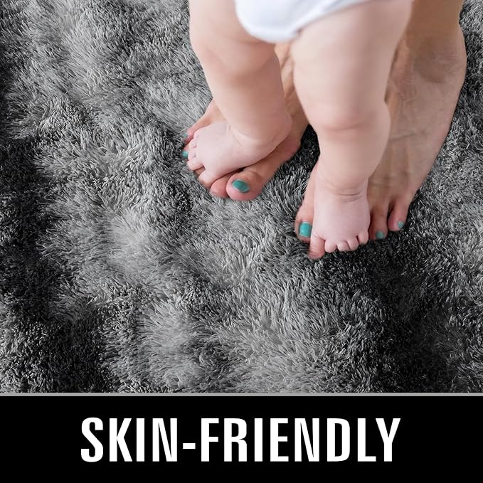 TWINNIS Super Soft Shaggy Rugs Fluffy Carpets, 5x8 Feet, Indoor Modern Plush Area Rugs for Living Room Bedroom Kids Room Nursery Home Decor, Upgrade Anti-Skid Rectangular Fuzzy Rug, Gray Black