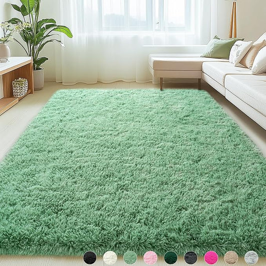 6x9 Rugs for Living Room, Green Large Fluffy Area Rugs for Bedroom, Soft Carpet Shag Kids Room Rug, Non-Slip Fuzzy Rugs Indoor (6ft x 9ft, Green)