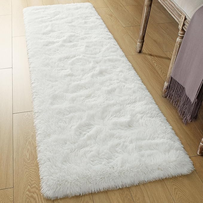 Tepook Soft Runner Rugs for Bedroom 2x6 ft with Rubber Backing, Cream Fluffy Rugs for Living Room, Shag Bedside Rug Fuzzy Plush Carpet for Room, Area Rug for Dorm Nursery Hallway Indoor Home Decor