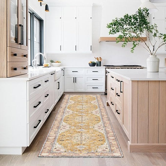Traditional Vintage Runner Rug for Hallway & Kitchen, Non-Slip Long Rug, 2'x 10' Orange