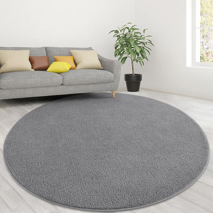 Lascpt Round Rug for Bedroom 5x5, Grey Circle Rug for Living Room Super Soft Thicken Memory Foam Circular Rug, Non-Slip Indoor Area Rug for Modern Home Decor, Round Carpet for Nursery Kid's Room