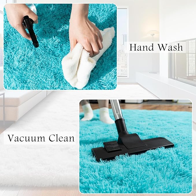 2x3 Area Rug for Bedroom, Small Rugs for Living Room Nursery Kids Room Dorm Home Decor Aesthetic, Fluffy Shaggy Rug with 4 Anti-Slip Carpet Tapes, Teal Blue