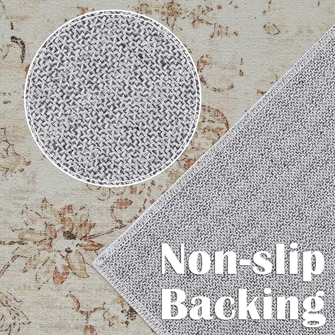 jinchan Hallway Runner Rug 2x10 Machine Washable Runner Rug with Rubber Backing Vintage Floral Non-Slip Ultra-Thin Low Pile Carpet for Kitchen Laundry Entryway Living Room Farmhouse (2x10ft,Blush)