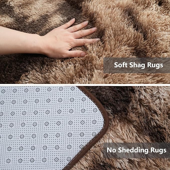 10x14 Large Area Rugs for Living Room Bedroom,Big Shag Rug for Bedroom Dorm,Soft Fluffy Indoor Carpet Nursery Rugs for Kids Girls Room Home Decor (Mottling Brown, 10X14 Feet)