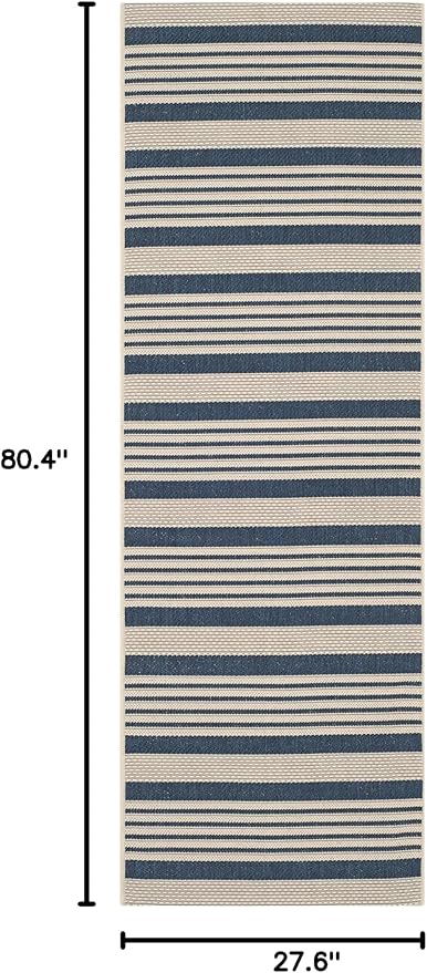 SAFAVIEH Courtyard Collection Runner Rug - 2'3" x 6'7", Navy & Beige, Non-Shedding & Easy Care, Indoor/Outdoor & Washable-Ideal for Patio, Backyard, Mudroom (CY6062-268)