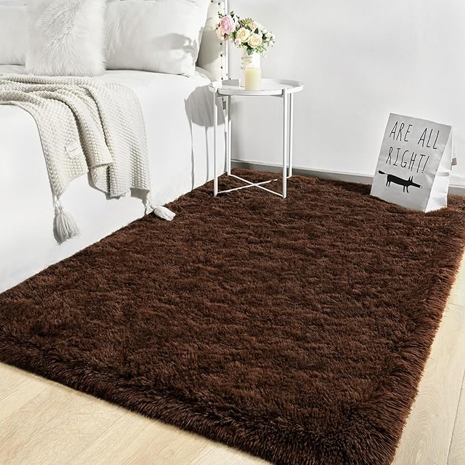 TWINNIS Super Soft Shaggy Rugs Fluffy Carpets, 6x9 Feet, Indoor Modern Plush Area Rugs for Living Room Bedroom Kids Room Nursery Home Decor, Upgrade Anti-Skid Rectangular Fuzzy Rug, Brown