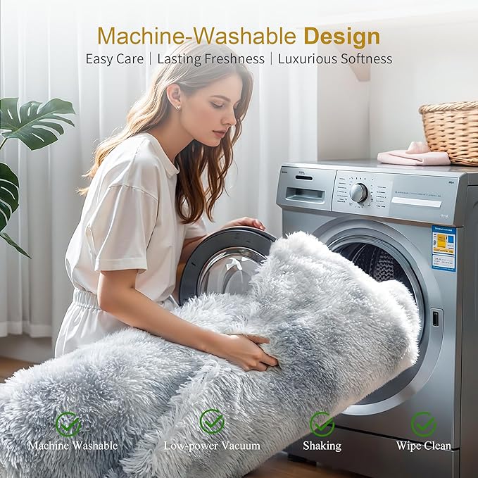 Thick Area Rug Light Grey Shag Fluffy 5x8 for Bedroom Living Room Soft Plush Washable Fuzzy Carpet for Kids Baby Nursery Non Slip Cozy Furry Shaggy Rugs for Dorm Tie-Dye Gray
