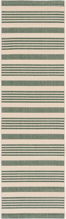 SAFAVIEH Courtyard Collection Runner Rug - 2'3" x 12', Beige & Dark Green, Stripe Design, Non-Shedding & Easy Care, Indoor/Outdoor & Washable-Ideal for Patio, Backyard, Mudroom (CY6062-322)