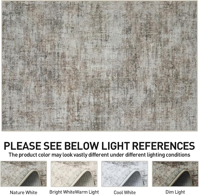 10x14 Area Rugs Washable Rug: Modern Abstract Living Room Rug Soft Anti-Skid Thin Carpet Indoor Floor Non-Shedding Carpets for Bedroom Dining Room Farmhouse Nursery Home Office Brown Black
