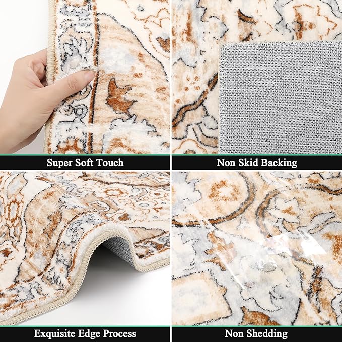 HEBE Hallway Runner Rug 2'x8' Washable Vintage Distressed Area Rugs Non Slip Laundry Rug Runner Boho Floor Carpet Runners for Hallways Entryway Laundry Room Kitchen Bathroom