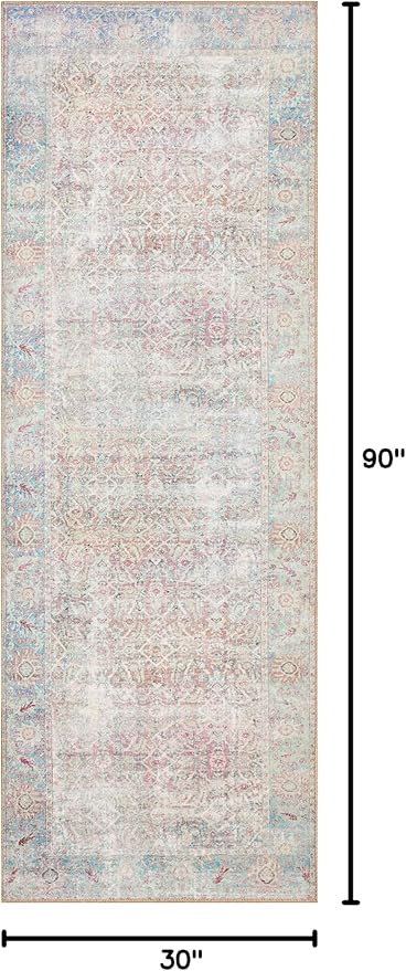 Loloi II Wynter Collection WYN-04 Red/Teal 2'-6" x 7'-6", .13" Thick, Runner Rug, Soft, Durable, Printed, Vintage Inspired, Low Pile, Non-Shedding, Easy Clean, Living Room Rug