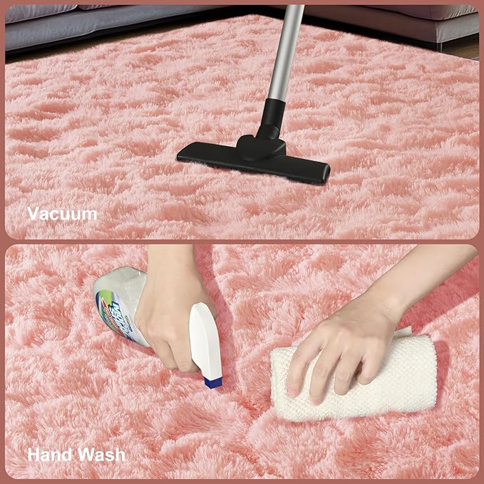 Zentavio Pink Rugs for Girls Room 5x8 Area Rugs for Living Room Cute Carpet for Bedroom Washable Soft Fluffy Shag Aesthetic Plush High Pile Throw Rug for Nursery Kids Room Dorm Room