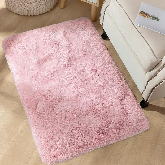 YJ.GWL Area Rugs for Bedroom, 2x3 Door Mat Washable Small Pink Bedside Rug,Fluffy Shaggy Entryway Rugs for Living Room, Shag Indoor Floor Carpet for Kids Boy and Girls, Home Decor Aesthetic