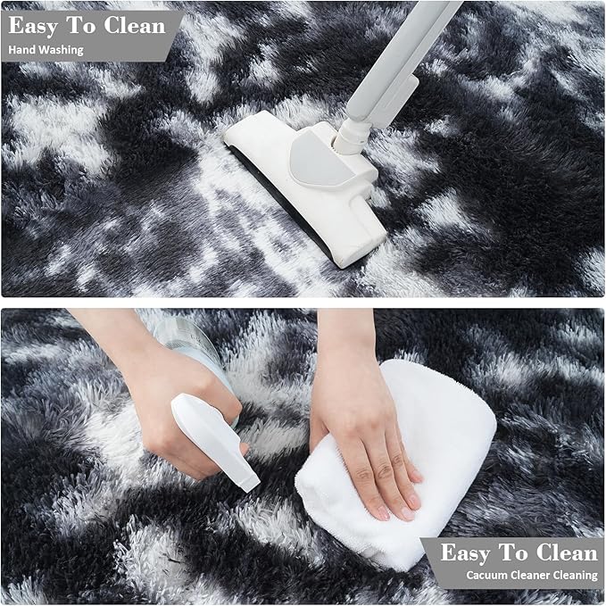 Fluffy Rug Shaggy Area Rug, Mottling Black 3x5 Area Rugs for Bedroom, Small Bedside Rug, Soft Fluffy Shaggy Entryway Throw Rugs for Living Room Bedroom Kids Room Home Decor