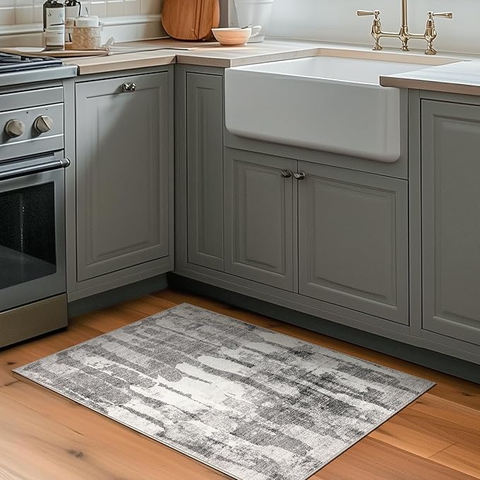 jinchan Area Rug 2x3 Modern Abstract Washable Entryway Rug Soft Small Grey Multi Contemporary Accent Mat Non Slip Backing Carpet for Kitchen Bathroom Laundry Room