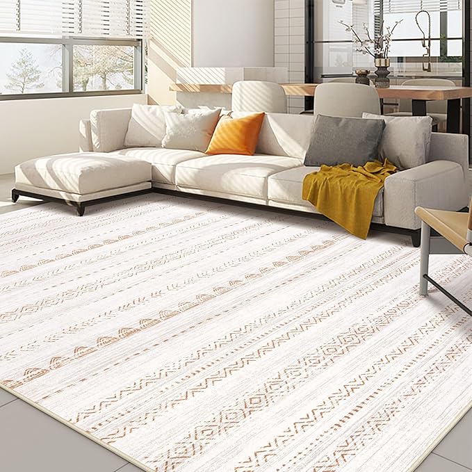 10x12 Area Rug Living Room: Washable Boho Large Neutral Modern Soft Stain Resistant Farmhouse Indoor Floor Rug Non Slip Accent Carpet for Bedroom Nursery Kids Playroom Office Dining Room- Brown