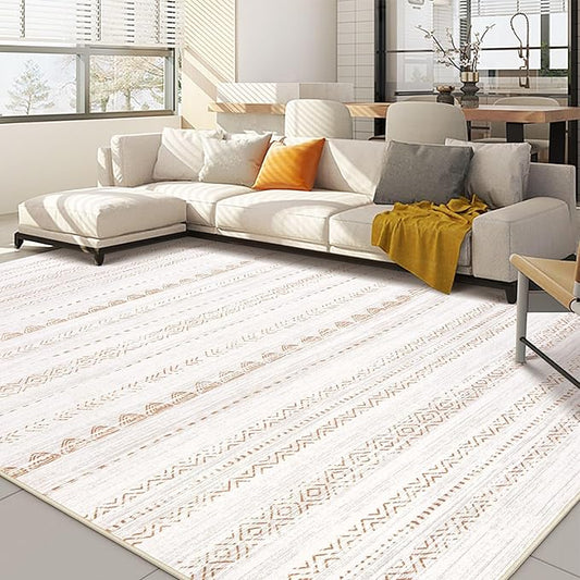 10x14 Area Rugs Living Room: Washable Boho Large Neutral Modern Soft Stain Resistant Farmhouse Indoor Floor Rug Non Slip Accent Carpet for Bedroom Nursery Kids Playroom Office Dining Room- Brown