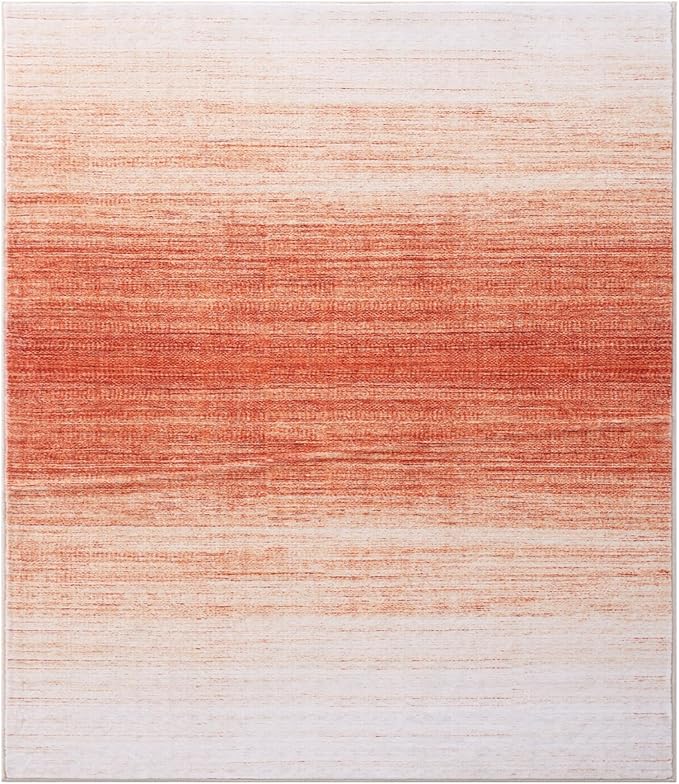 Carvapet Rugs for Living Room, Ombre Orange Low Pile Large Carpet with Rubber Backing, Foldable, Non Slip Machine Washable (10 x 8 Feet Rectangular, Orange Area Rug)