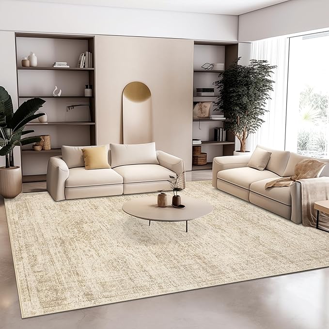 Washable Area Rug 8x10, Large Soft Rugs for Living Room Vintage Beige Carpet 8x10 Area Rugs for Bedroom Dining Room Non-Slip Stain Resistant Under Table Rug