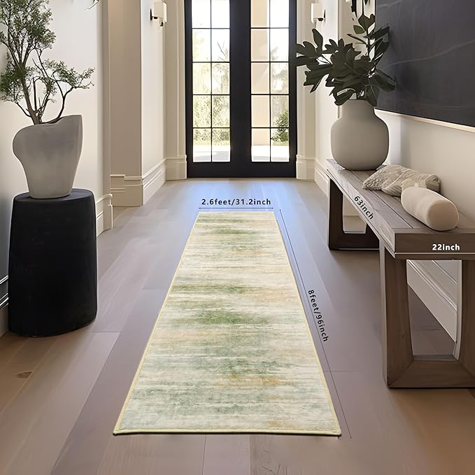 Abstract Runner Rug Machine Washable Area Rug 2.6x8, Spill-Proof Surface, Non-Slip Backing, Cozy Soft Faux Wool, Printed Hallway Rugs, Kitchen Rugs, Entryway Rugs - Sana