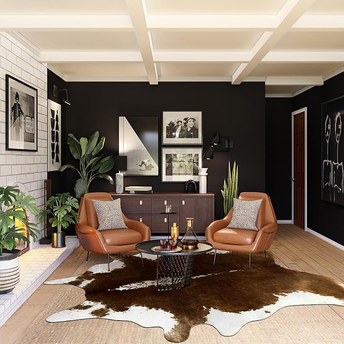 AROGAN 8x10 Faux Cowhide Area Rugs for Living Room, Animal Skins Cow Hide Rug for Bedroom, Cool Western Christmas Decor, Thin Leather Cow Hide Carpets Fireplace Rug, Brown