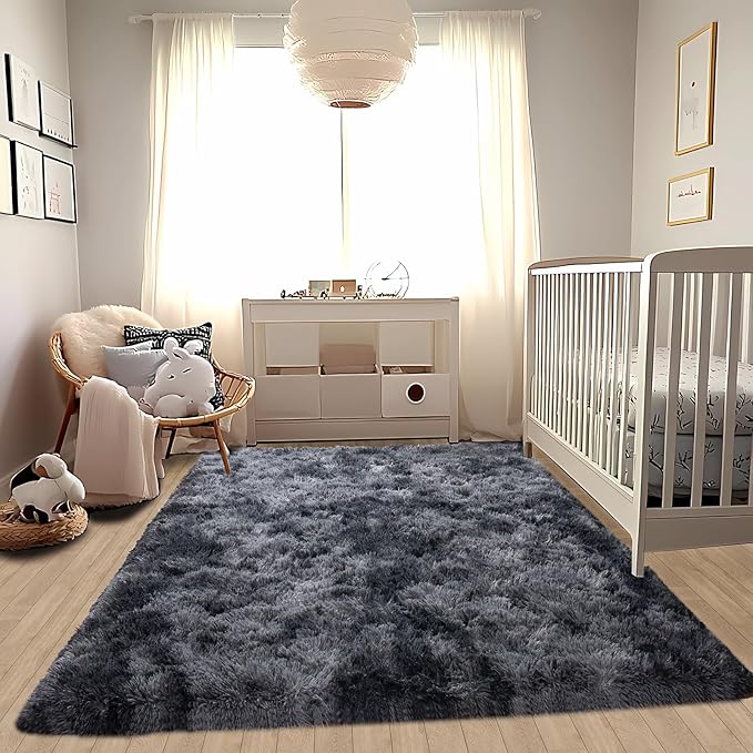6x9 Fluffy Shag Area Rugs for Living Room, Soft Cozy Large Fuzzy Shaggy Carpet for Boys Girls Kids Bedroom, Non-Slip & High Pile, Modern Indoor Floor Plush Thick Rug, Tie-dye Dark Grey