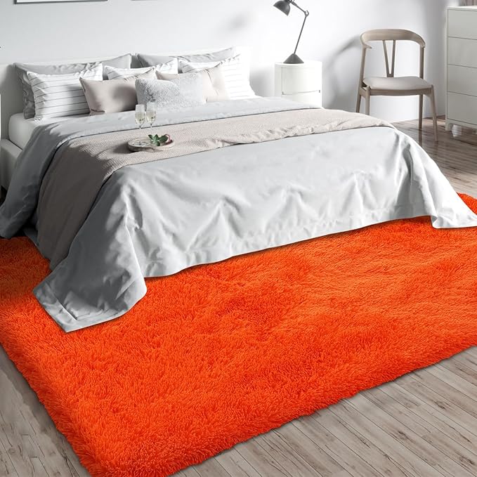 Shag Area Rugs for Bedroom Living Room,4X6 Ultra Soft Fluffy Area Rugs for Dorm, Indoor Carpet Nursery Rugs for Kids Room Home Decor,Orange