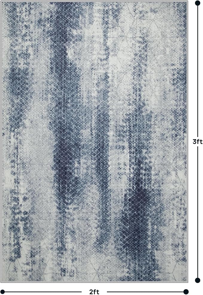 2x3 Area Rug for Living Room: Washable Rug Non-Slip Modern Abstract Living Room Rug Soft Thin Carpets Indoor Floor Non-shedding Carpet for Bedroom Dining Farmhouse Home Office (White/Dark Blue, 2'x3')