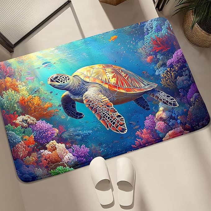 Sea Turtle Rug for Bedroom - Sea Turtle Ocean Animal Prints Carpet Rug for Kids Boys Room Underwater Ocean Theme Decor, 35" L x 23" W