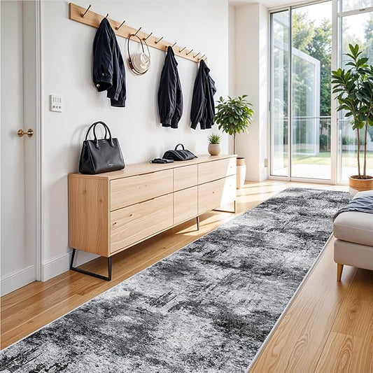 RUUGME Hallway Runner Rug 3x14 - Runner Rug Stain Resistant for Living Room Non Slip Indoor Entryway Rubber Backing Carpet Bedroom Kitchen Distressed Floor Decor Mat Machine Washable 3x14 BlackA