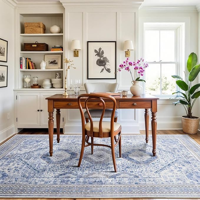 Maxsoft 8x10 Area Rug,Vintage Machine Washable Rugs for Living Room, Soft Non-Slip Low Pile Rug, Stain Resistant Rugs for Kitchen, Bedroom, Dining Room,Laundry Room,Nursery (Light Purple)