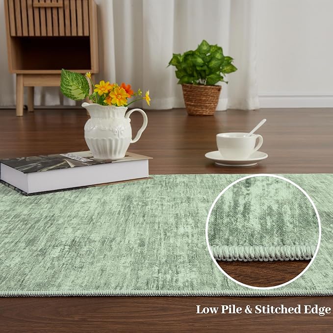 Bedroom Area Rug 4x6 Modern Abstract Area Rug Stain Resistant Small Living Room Rug Contemporary Dining Room Rug Non-Slip Solid Rug Aesthetic Accent Floor Carpet for Kitchen Office, Green