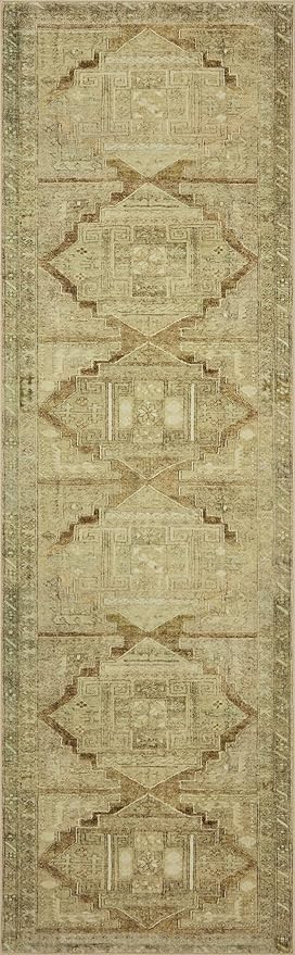 Loloi Magnolia Home by Joanna Gaines Sinclair Collection SIN-02 Khaki/Tobacco 7'-6" x 9'-6", .25" Pile Height, Machine Washable, Area Rug