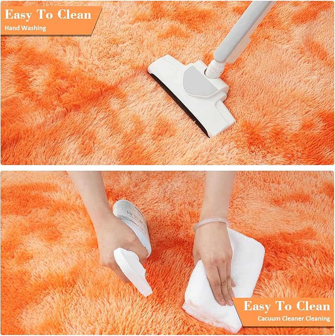 Mottling Orange Fluffy Rug Shaggy Area Rug, 9x12 Area Rugs for Girls Bedroom, Big Soft Shaggy Bedside Non-Slip Plush Dorm Nursery Kids Carpet Home Decor Aesthetic