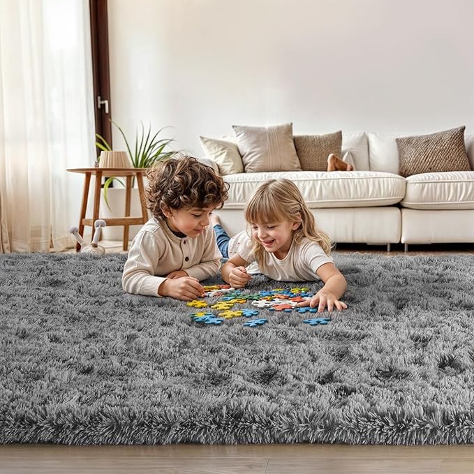 Grey Rug for Bedroom, 2x3 Fluffy Area Rugs for Kids Playroom, Furry Carpet for Nursery Room, Shaggy Rug for Teen Living Room, Thick Fuzzy Plush Rug for Dorm, Cute Room Decor for Baby