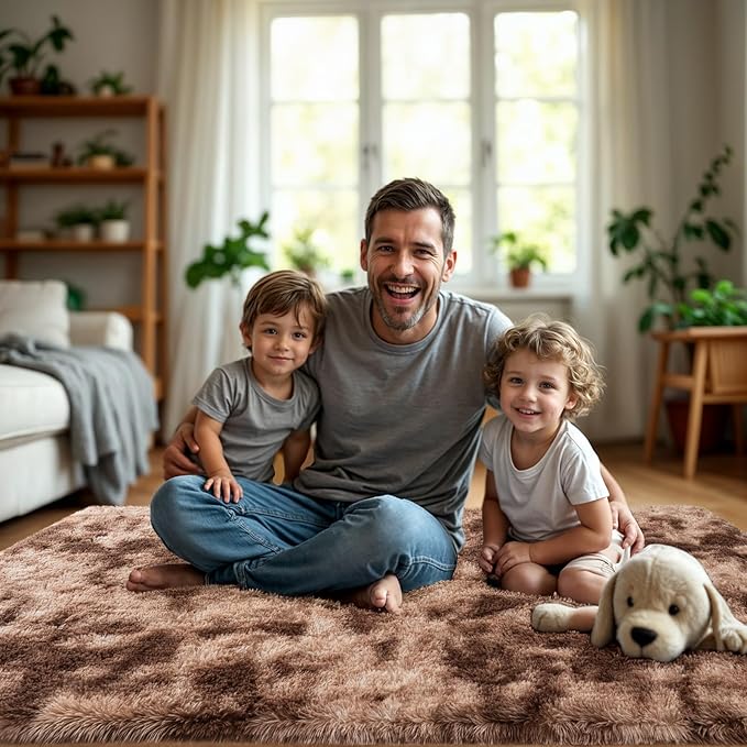 Zentavio Area Rugs for Living Room Large Rugs for Bedroom 6x9 Soft Carpet Fluffy Furry Shag Aesthetic Plush High Pile Gray Throw Rug for Nursery Kids Room Dorm Tie-Dyed Coffee