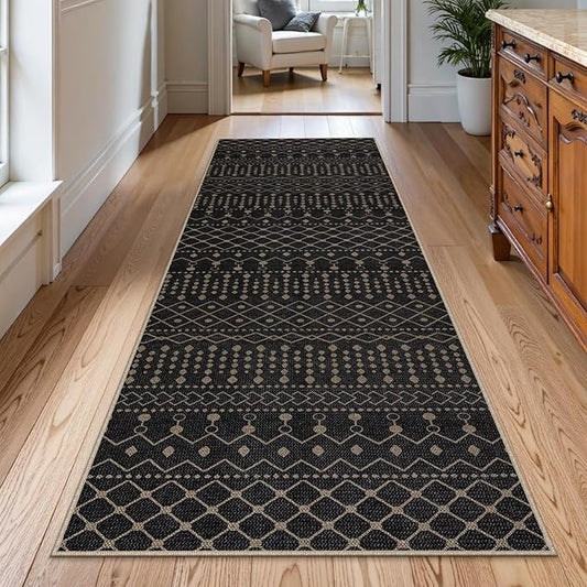 Lahome Washable Long Rug Runners for Hallways Non Slip, 2'6"x8 Jute Black Kitchen Runners Rug with Rubber Backing, Farmhouse Indoor Outdoor Runner Rugs, Moroccan Modern Carpet Runner for Entry Bedroom