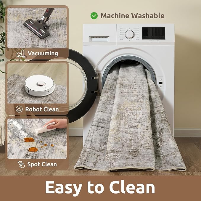 2 x 3 Small Area Rug Indoor Entryway Rug Machine Washable Non Slip Low Pile Carpet Modern Abstract Rugs for Bedroom Kitchen Powder Room Front Porch Bathroom, Beige