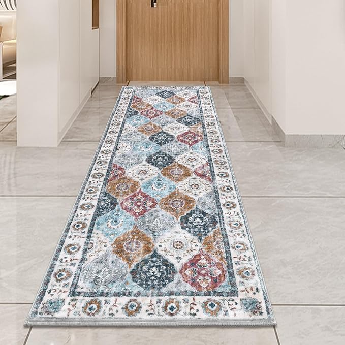 HEBE Hallway Runner Rug 2'x6' Washable Vintage Distressed Area Rugs Non Slip Laundry Rug Runner Boho Floor Carpet Runners for Hallways Entryway Laundry Room Kitchen Bathroom