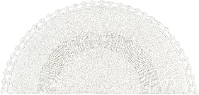 Savi Home Half Circle Bohemian Bathroom Rug with Handwoven Chrochet Border, Beautifully Handcrafted 100% Cotton Mat - 22x42, Round Boho Bedroom Rug, Boho Bathroom Décor, Machine Washable - White
