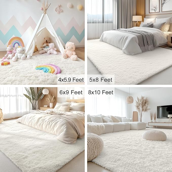 OLANLY 2x6 Machine Washable Runner Rugs for Hallway, Soft Fluffy Shaggy Bedside Rugs for Bedroom, Living Room, Indoor Floor Carpet for Kids Girls and Boys, Nursery Rooms, Home Decor Aesthetic, Ivory