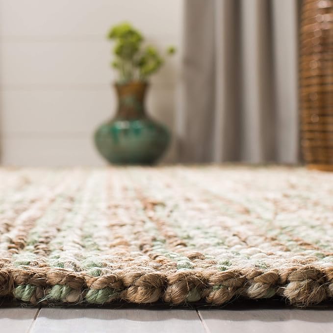 SAFAVIEH Natural Fiber Collection Runner Rug - 2'6" x 6', Sage & Natural, Handmade Chunky Textured Jute 0.75-inch Thick, Ideal for High Traffic Areas in Living Room, Bedroom (NF447S)